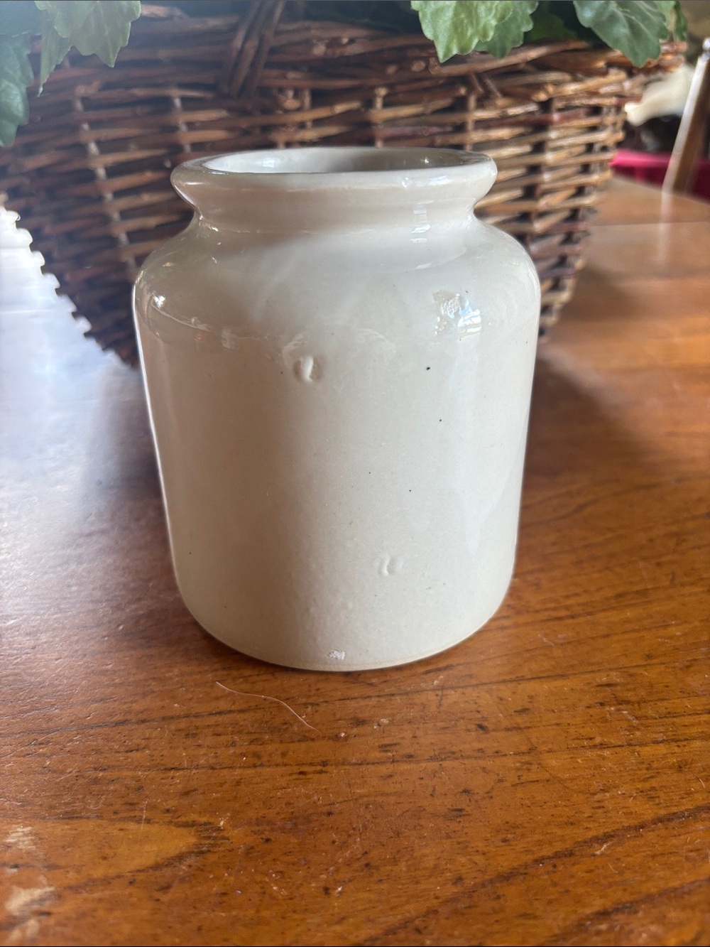 Vintage LAB-Langny French beige glazed pottery 4 3/4” mustard pot - Picture 3 of 9